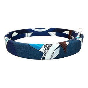 HERMES Headband Made in France One Size Fits All Hairband Navy & White
